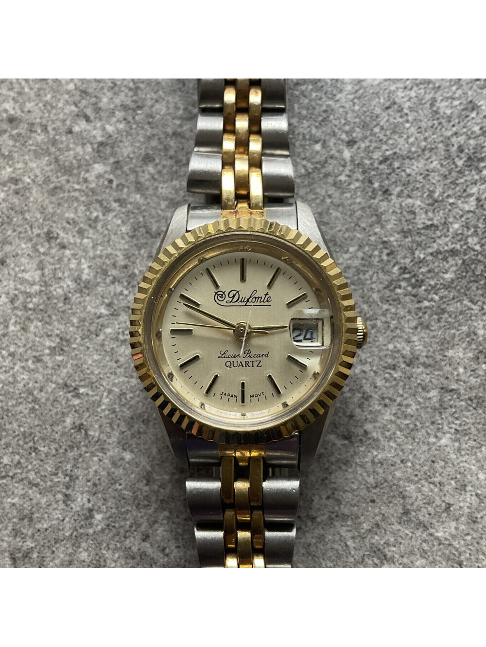 VTG Dufonte Lucien Piccard Womens Watch Two Tone Case/Band Fluted Bezel Bin C